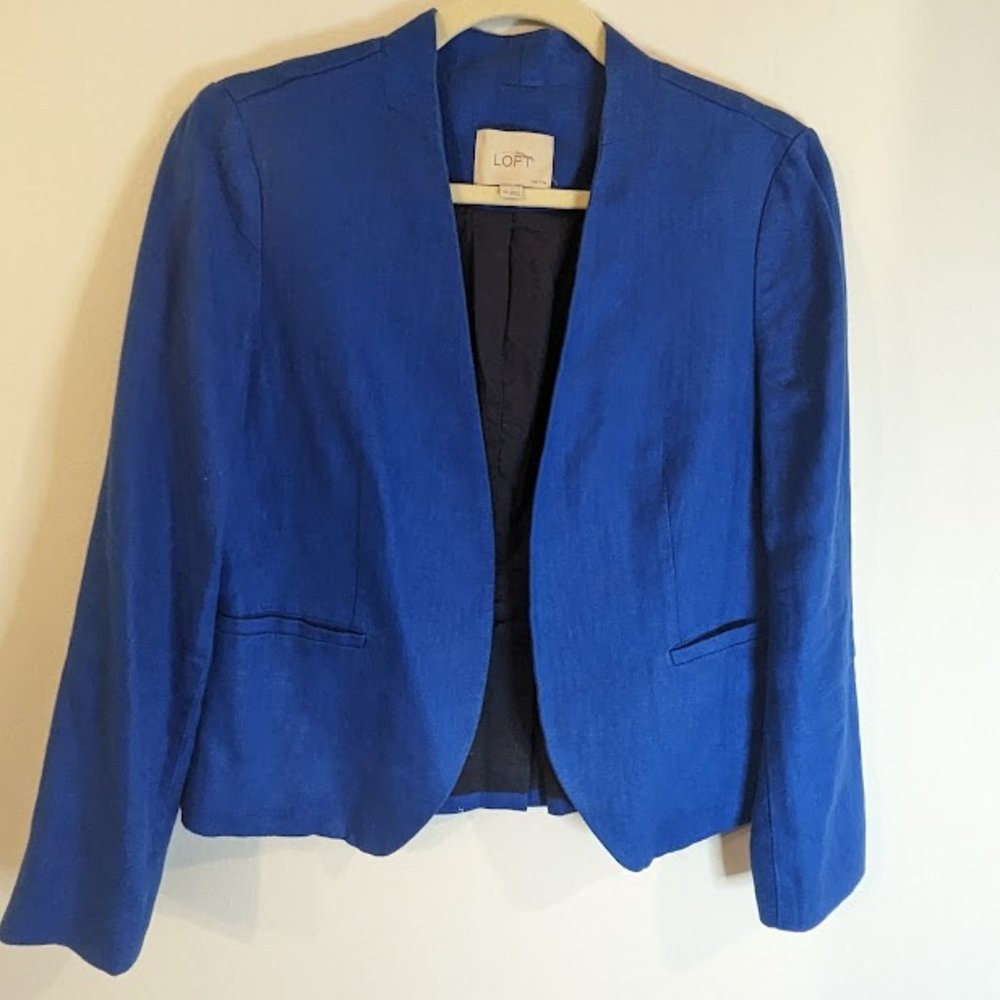 The Loft- Blue Open Blazer, Size 4P